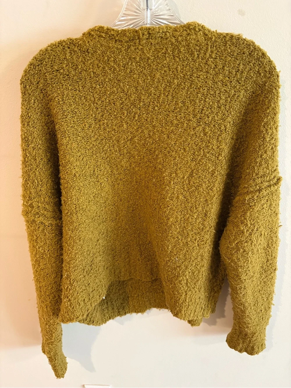 Free People Finders Keepers Bouclé V-Neck Sweater in Athena moss green
